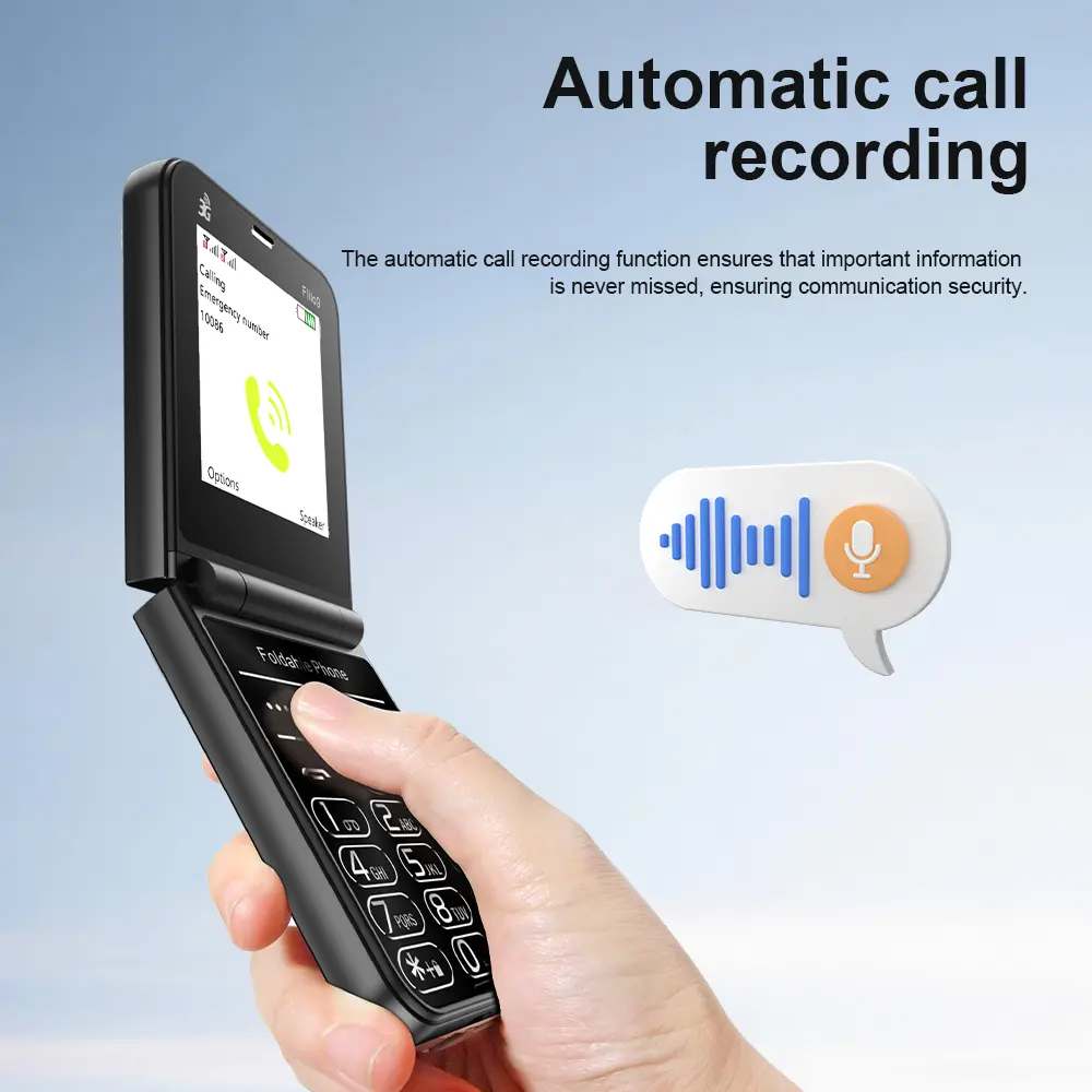 SERVO Flilo9 Foldable Mobile Phone 3G WCDMA Call Recording Flashlight Speed Dial Blacklist Flip Cellular Phones Dual SIM Standby