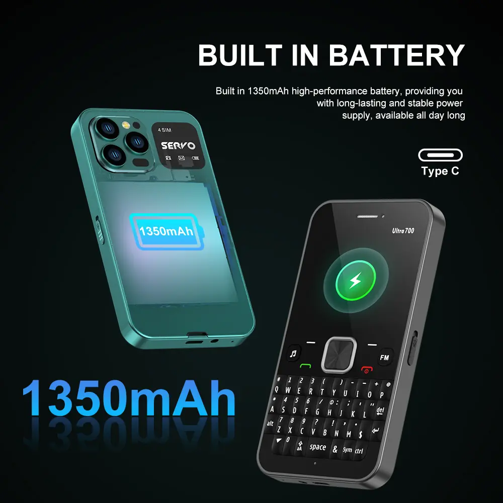 SERVO Ultra700 QWERTY Keyboard Mobile Phone Call Recording Flashlight FM MP3 NFC Unlocking 4 SIM Standby Feature Cellular Phones
