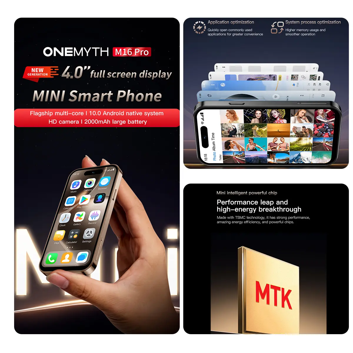 【World Premiere】ONEMYTH M17 Pro Mini Smartphone 4G Network Dual SIM Play Store 4.0 Inch HD Display 2000mAh 2GB+16GB Android 12.0