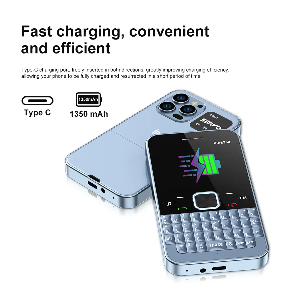SERVO Ultra700 QWERTY Keyboard Mobile Phone Call Recording Flashlight FM MP3 NFC Unlocking 4 SIM Standby Feature Cellular Phones