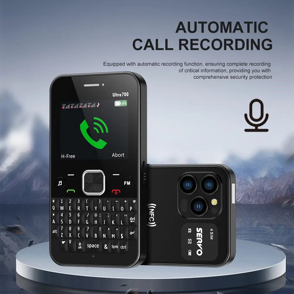 SERVO Ultra700 QWERTY Keyboard Mobile Phone Call Recording Flashlight FM MP3 NFC Unlocking 4 SIM Standby Feature Cellular Phones