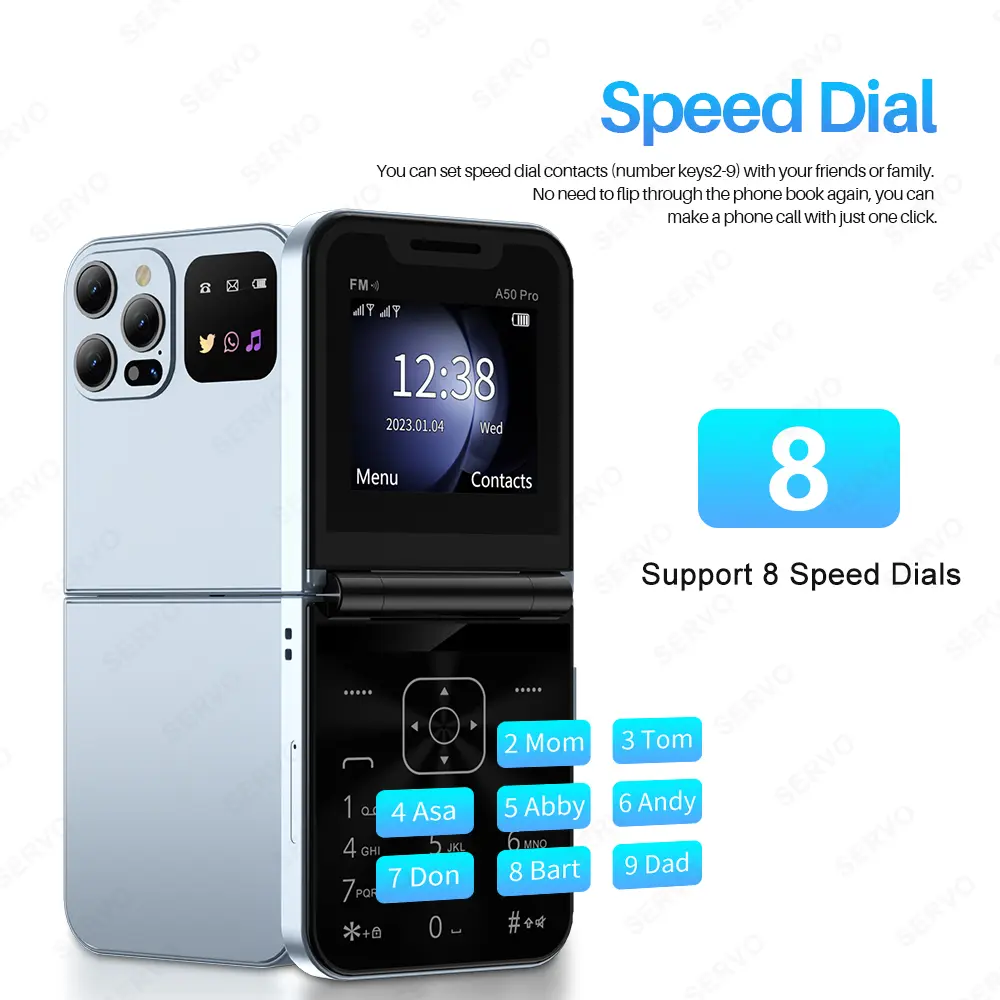 SERVO A50 Pro Foldable Mobile Phone Dual SIM Card GSM Electric Torch Automatic Call Recording 2.4 Inch Screen Cellphone Type-C
