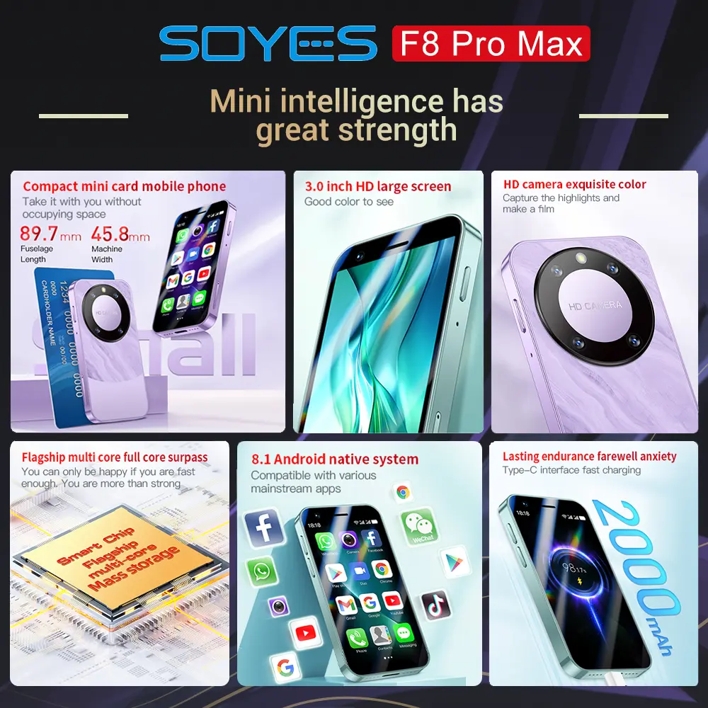 World Premiere SOYES F8 Pro Max Mini Android8.1 Smartphone 3.0 Inches 2000mAh Face ID Dual SIM Standby Play Store 3G