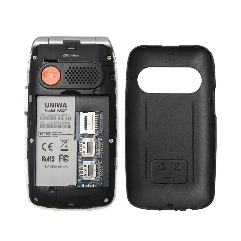 UNIWA V202T 4G Flip Senior Phone 2.4 Inch Dual Screen Emergency Call Button Feature Phone 1450mAh Big Push-Button For Elderly