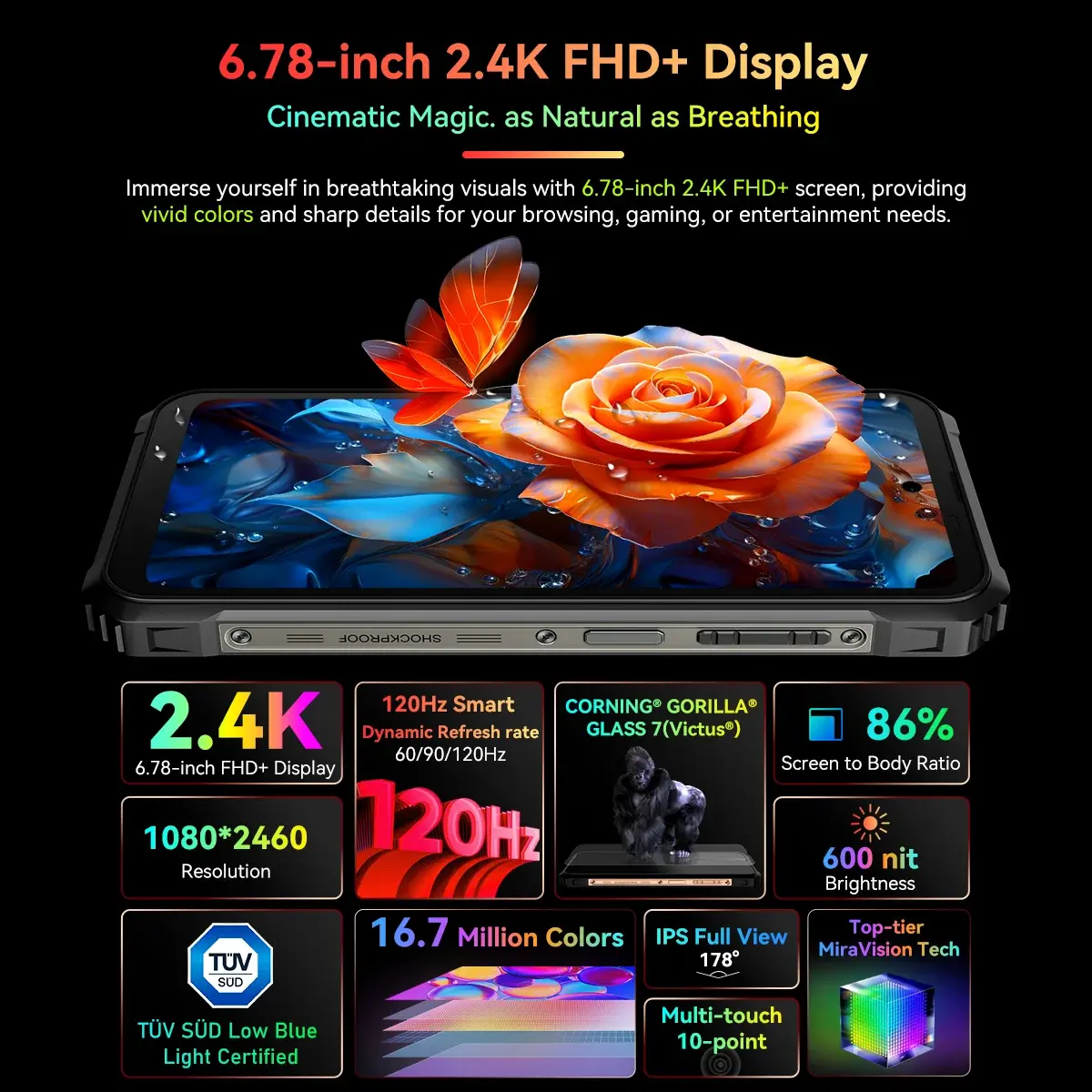 Blackview BL9000 Rugged Phone 24GB RAM+512GB ROM Global Version Telephone Portable 8800mAh 120W Fast Charge Android 5G Smartphon