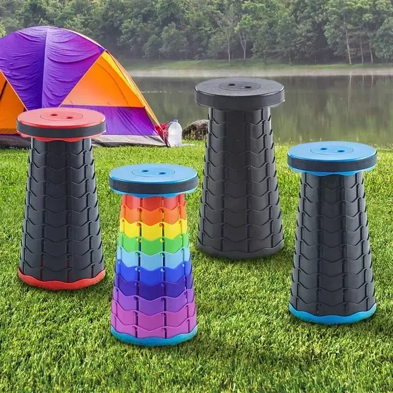 Lightweight Portable Plastic Folding Telescopic Chair - Adjustable Height Compact Stool  Perfect for Fishing  Beach & Camping