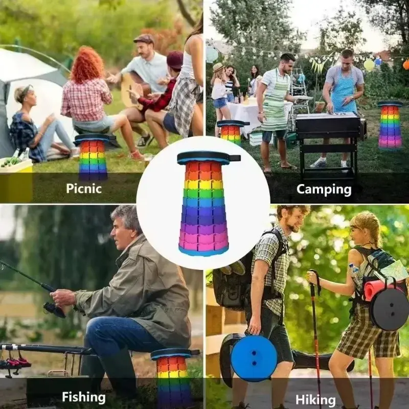 Lightweight Portable Plastic Folding Telescopic Chair - Adjustable Height Compact Stool  Perfect for Fishing  Beach & Camping