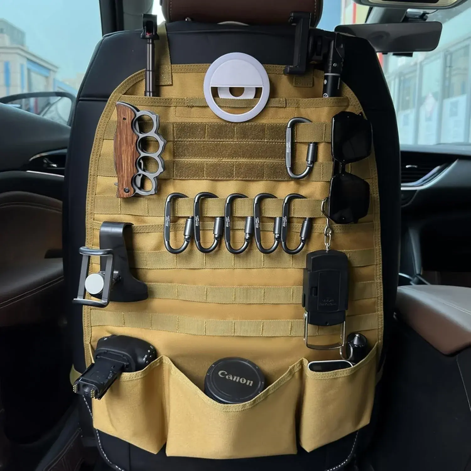 Tactical Car Seat Back Organizer, Vehicle Panel Universal Fit Car Back Seat Cover Protector, Universal Travel Car Accessories