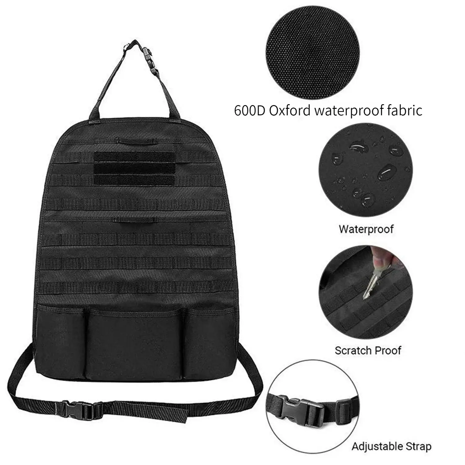 Tactical Car Seat Back Organizer, Vehicle Panel Universal Fit Car Back Seat Cover Protector, Universal Travel Car Accessories