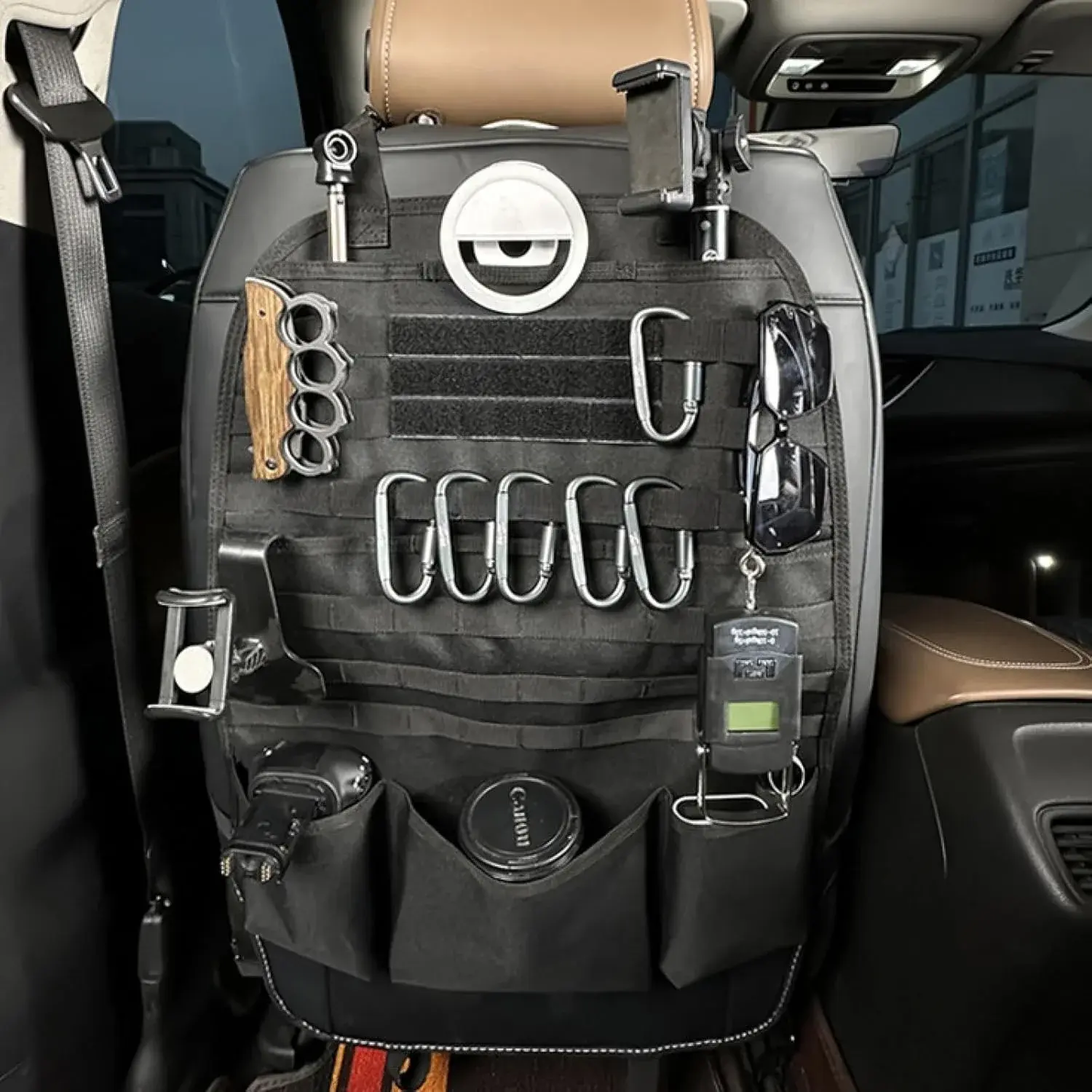 Tactical Car Seat Back Organizer, Vehicle Panel Universal Fit Car Back Seat Cover Protector, Universal Travel Car Accessories