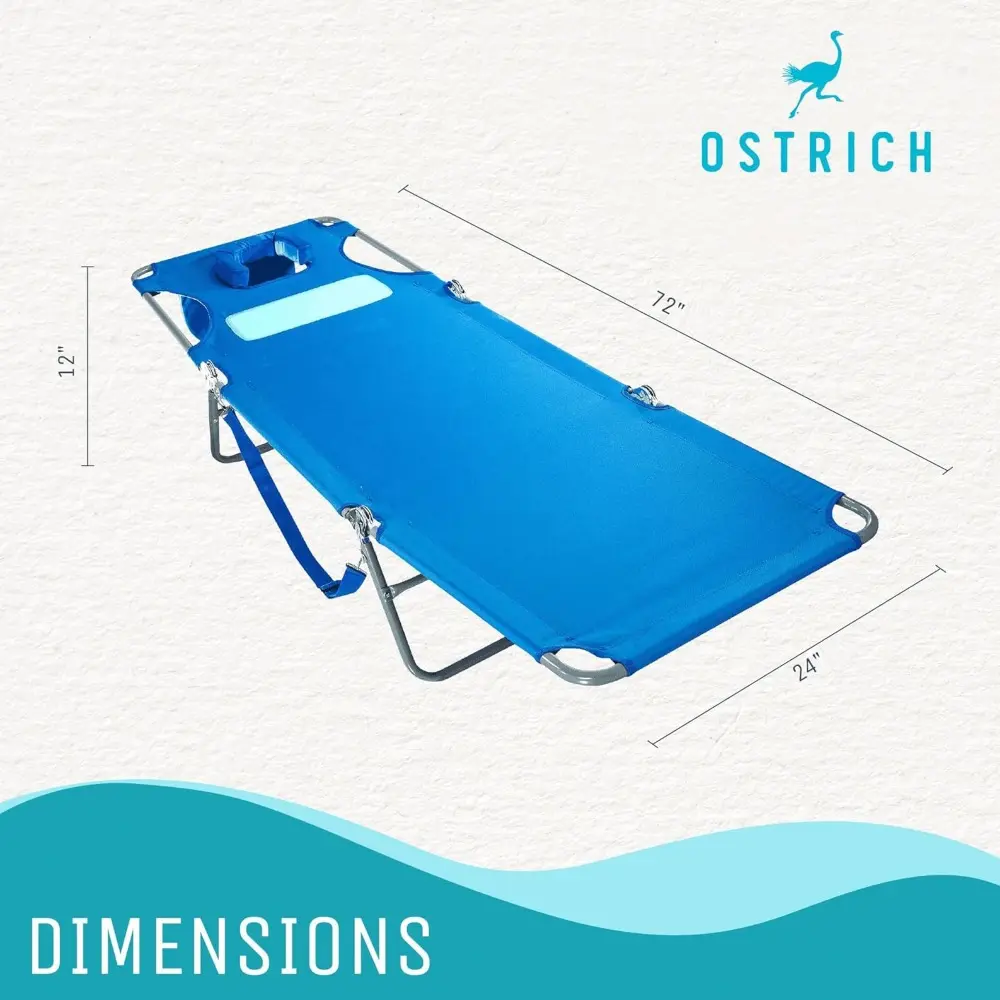 Ladies Comfort Lounger Portable Reclining Outdoor Patio Beach Lawn Camping Pool Tanning Chair with Chest Support, Ocean Blue