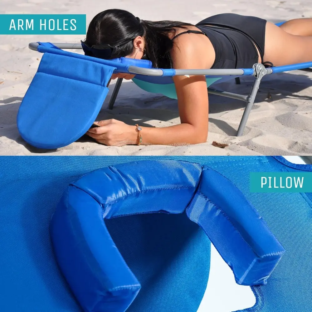 Ladies Comfort Lounger Portable Reclining Outdoor Patio Beach Lawn Camping Pool Tanning Chair with Chest Support, Ocean Blue
