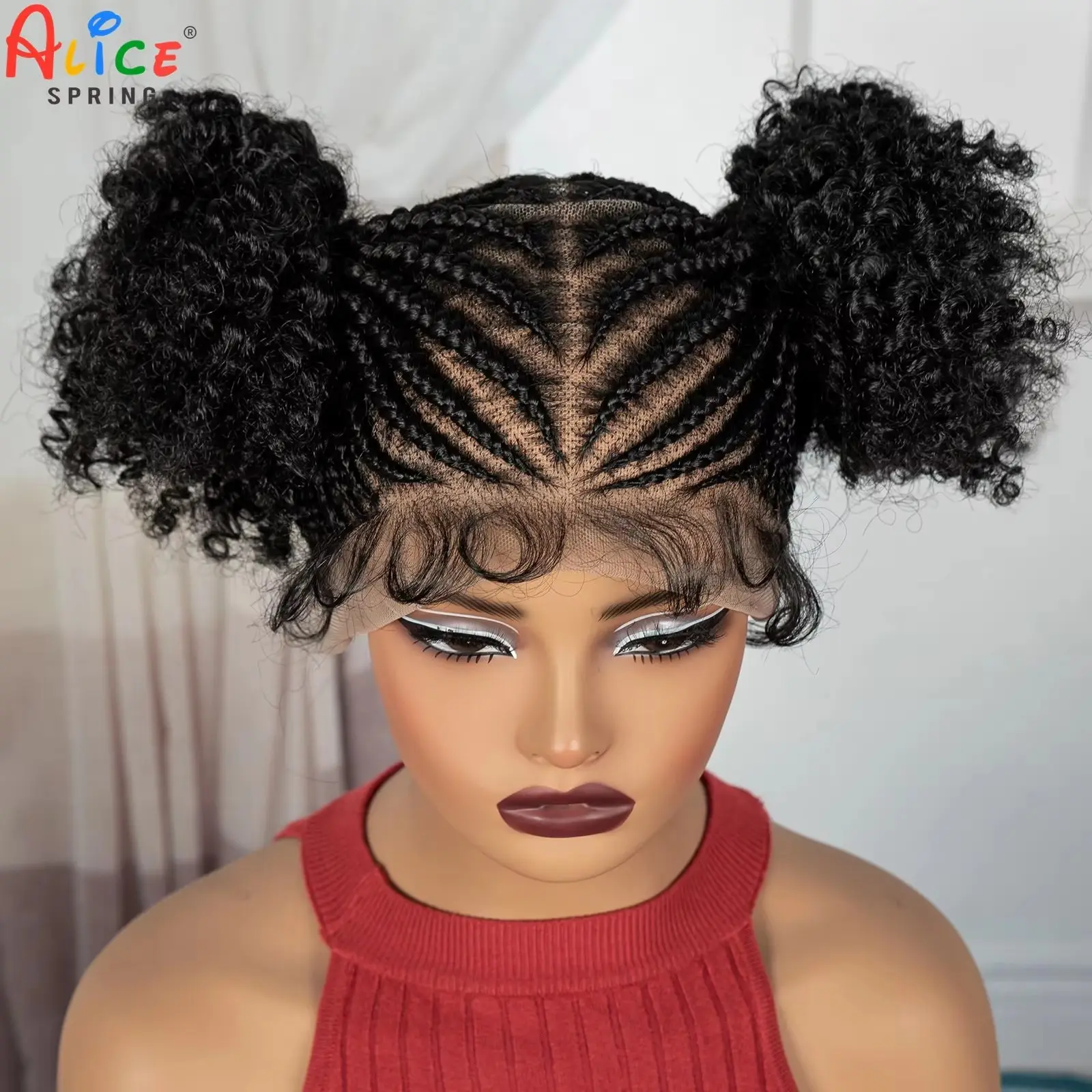 Cornrow Cosplay Braided Wigs Synthetic Full Lace Bantu Braided Lace Wig with Baby Hair for Women Girls Lace Front Braids Wig