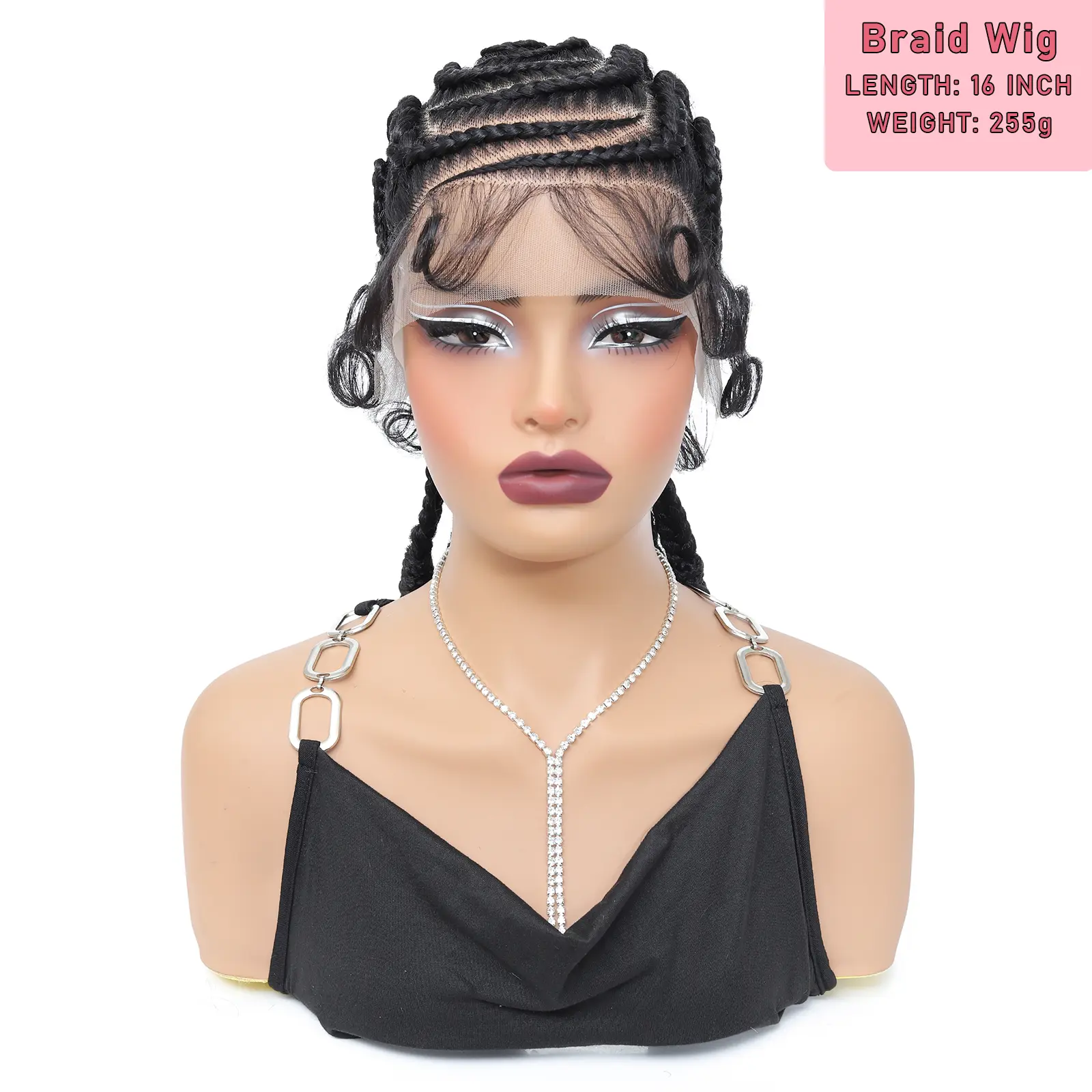 Synthetic Full Lace Cornrow Braided Wigs 16Inch Lace Frontal Braids Wigs for Black Women Bantu Lace Braiding Wigs with Baby Hair