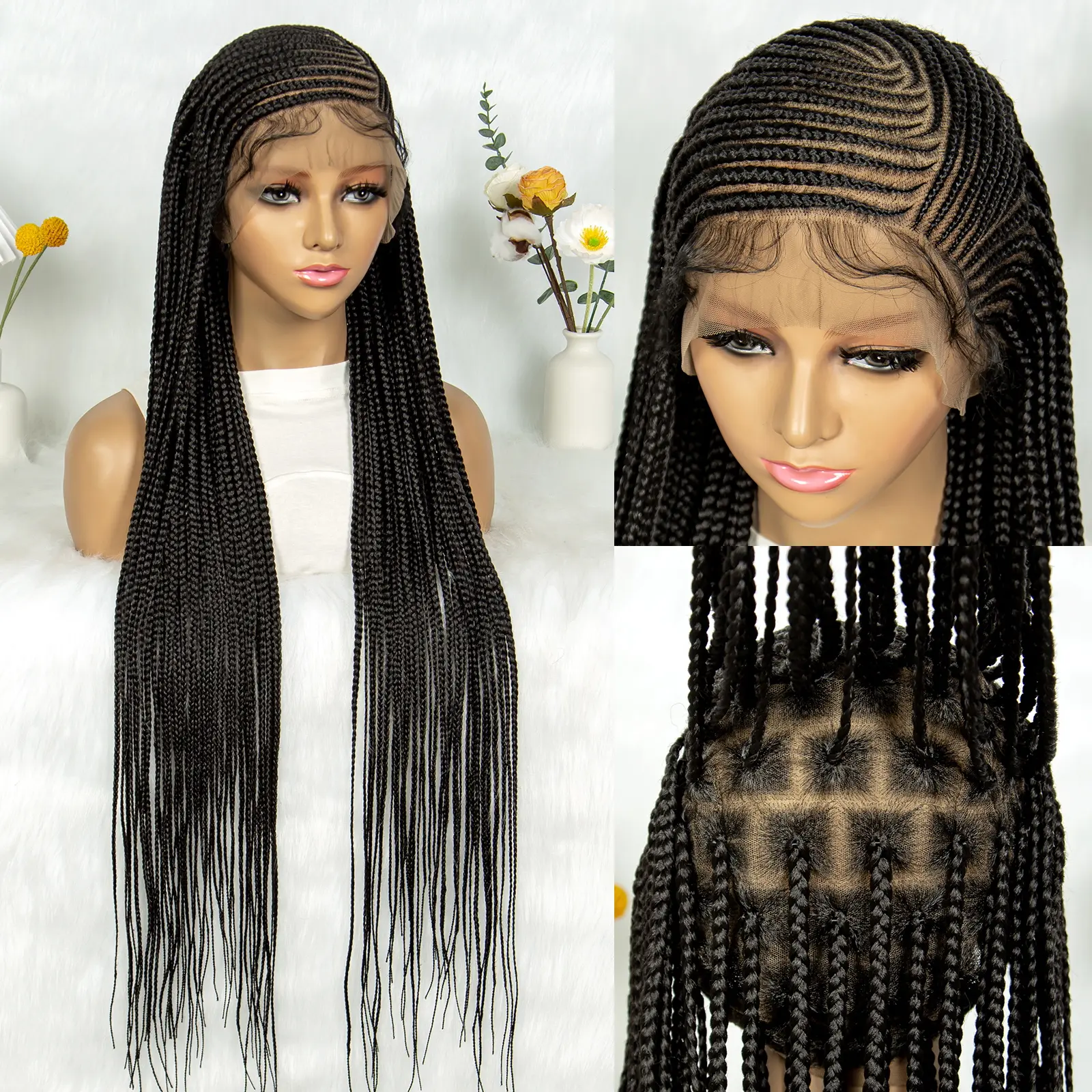 KIMA Synthetic Fulani Full Lace Braided Wigs Cornrow Braids Wigs With Baby Hair for Black Women