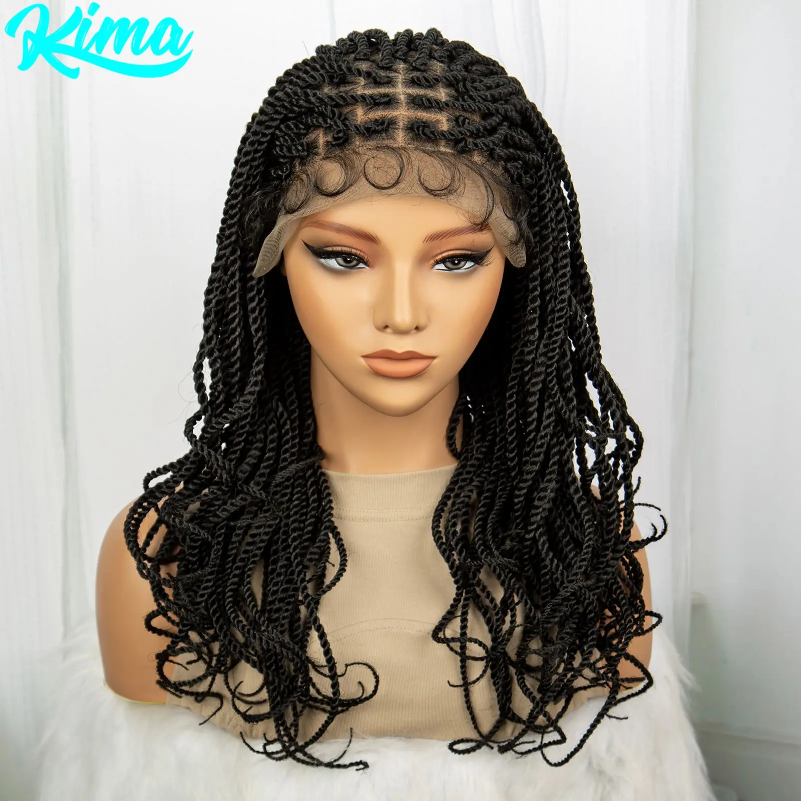 Knotless Box Braided Wigs 20inch Synthetic Twisted Braided Lace Wig for Black Women Lightweight Twist Braids Wig with Baby Hair
