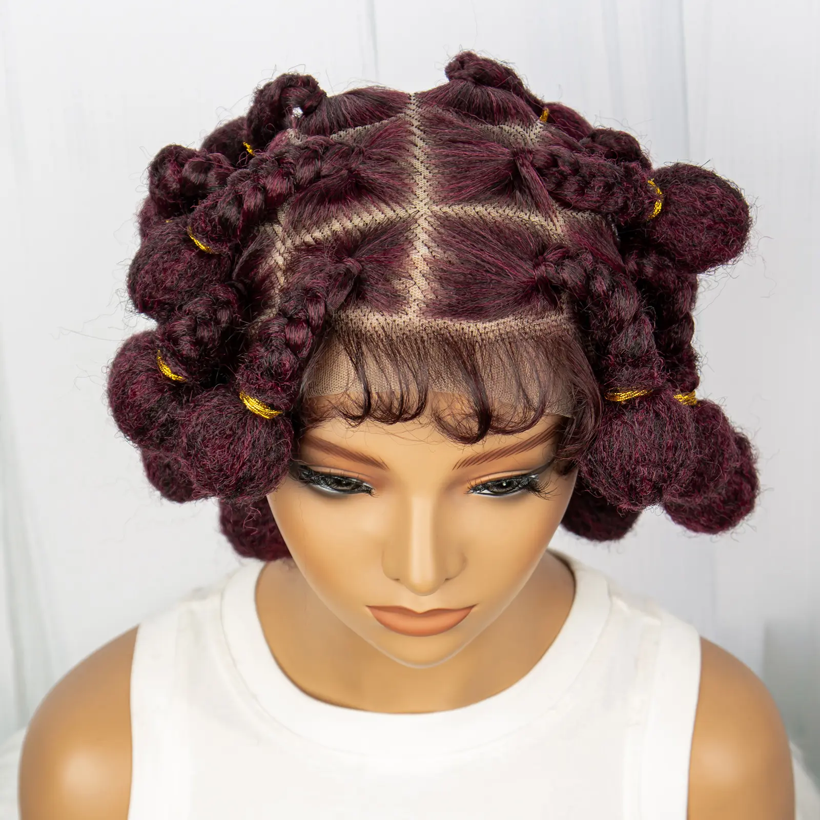 Burgundy 99J# Handmade Bantu Braided Wigs Synthetic Full Lace Braided Lace Wigs for Women Lace Front Braids Wigs with Baby Hair