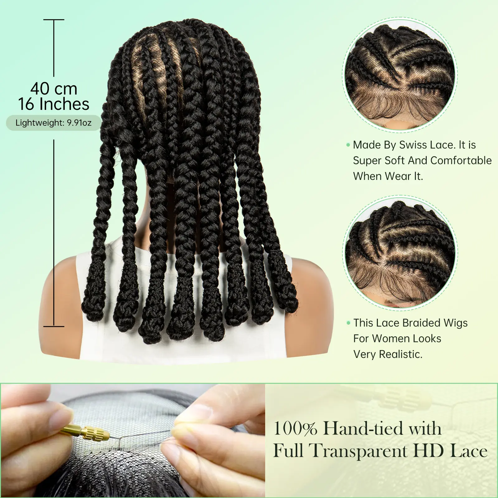 16inch Cornrow Braided Wig Knotless Lace Frontal Braids Wig Synthetic Full Lace Braided Wigs with Baby Hair for Black Women
