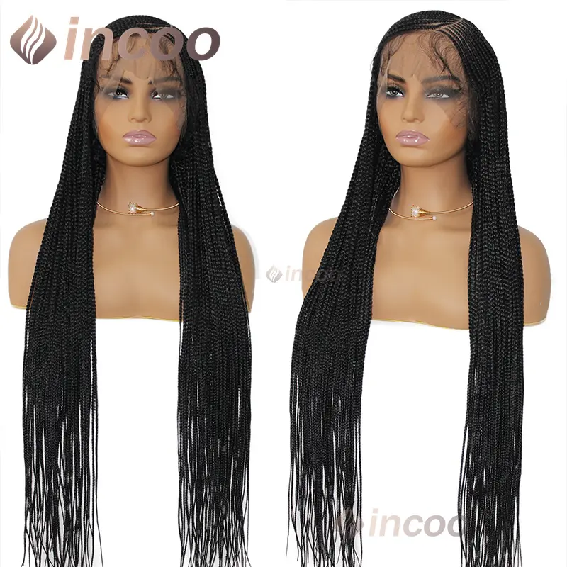 36" Side Part Corncow Braided Wigs Synthetic Full Lace Wigs For Black Women Knotless Box Braiding Hair Wig