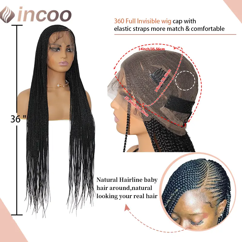 36" Side Part Corncow Braided Wigs Synthetic Full Lace Wigs For Black Women Knotless Box Braiding Hair Wig
