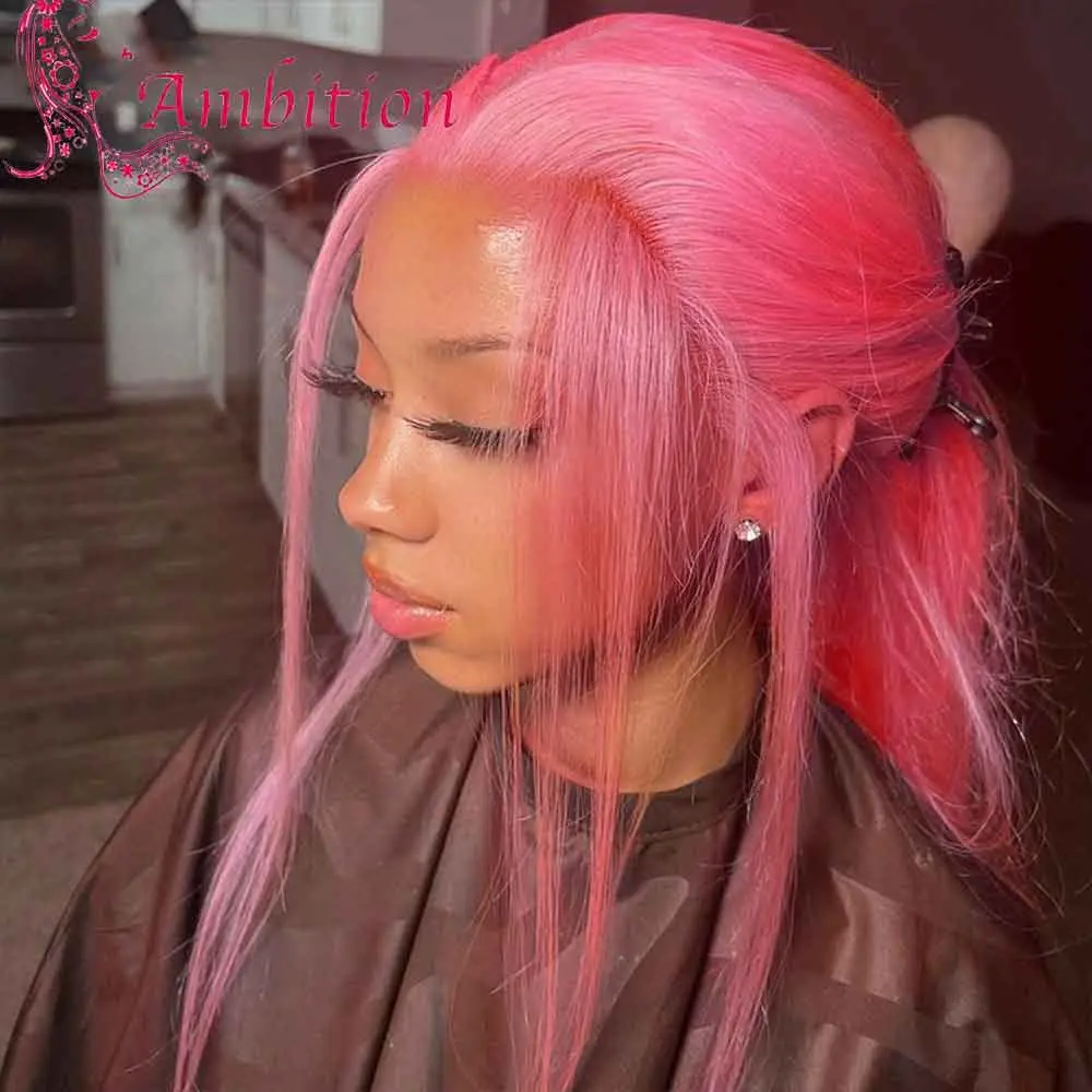 Rose Pink Color Straight Glueless 13x6 Lace Front Wigs Preplucked high heat Resistant Synthetic fiber Lace Hair Wig for women