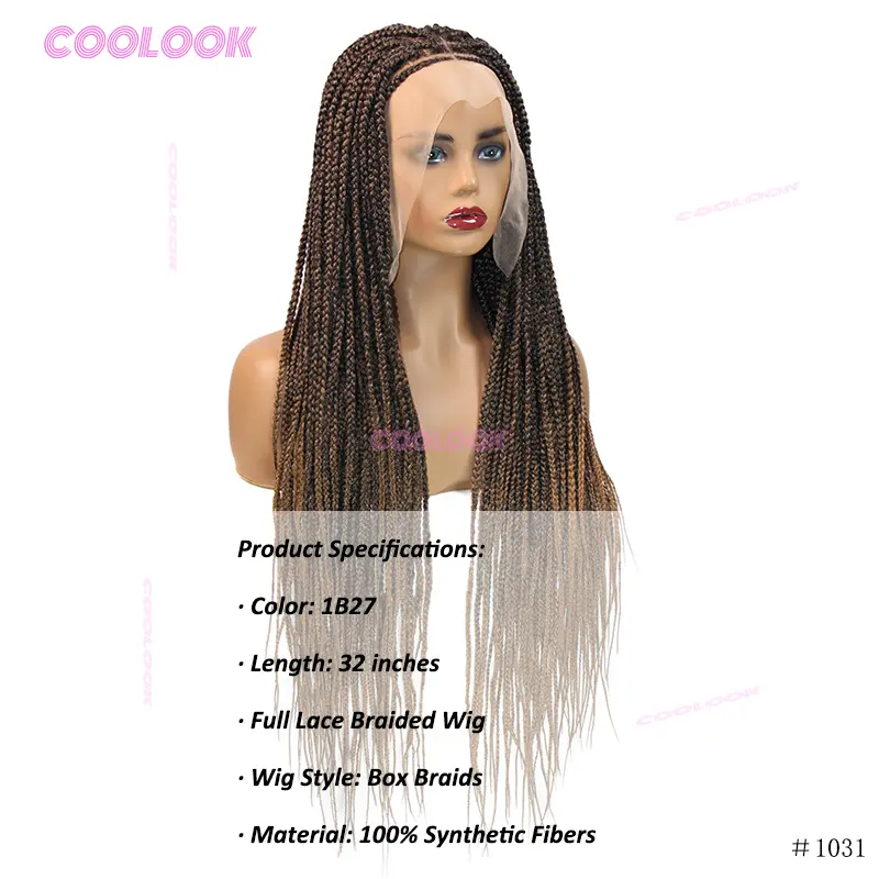 1B27 Braided Wigs For Black Women Synthetic Cornrow Braids Lace Wig Box Braids Hair Wig Braiding Hair Braided Wigs For Women