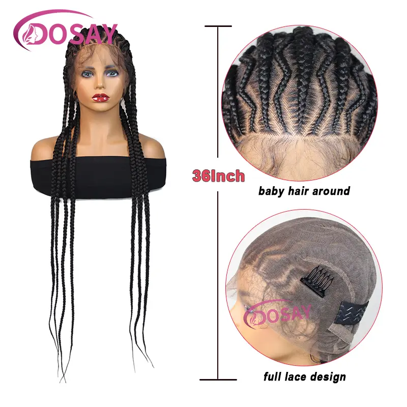 Synthetic Full Lace Wig Knotless Box Braided Wig for Women Lightweight Cornrow Style Braided Wig for Daily Use 36Inch