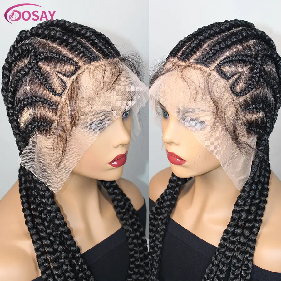 Tribal Cornrows Braids Synthetic Full Lace Handmade Knotless Box Braids Wigs With Baby Hair Heart Shape Braided Wigs For Women