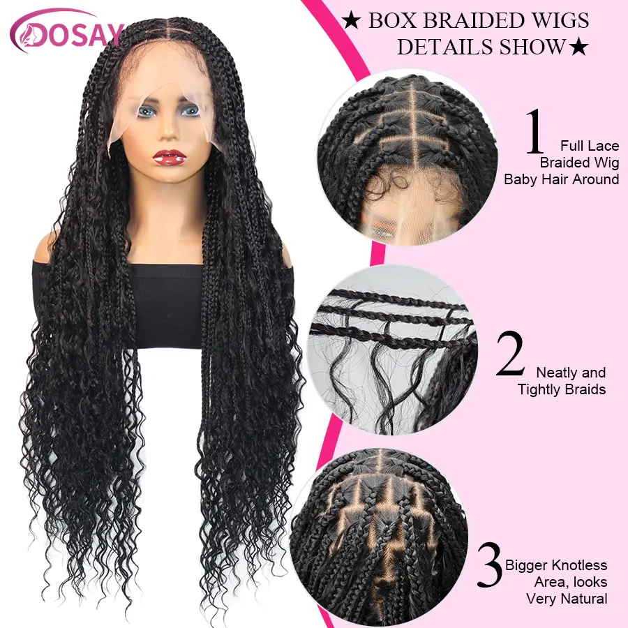 Synthetic Long Bohemian Braided Wigs With Curly Hair 13X6 Lace Boho Box Cornrows Braid For Black Women Goddess Boho Braiding Wig