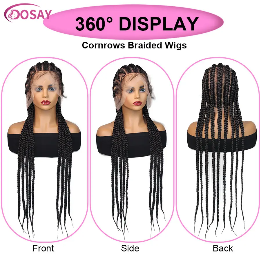 Tribal Cornrows Braids Synthetic Full Lace Handmade Knotless Box Braids Wigs With Baby Hair Heart Shape Braided Wigs For Women
