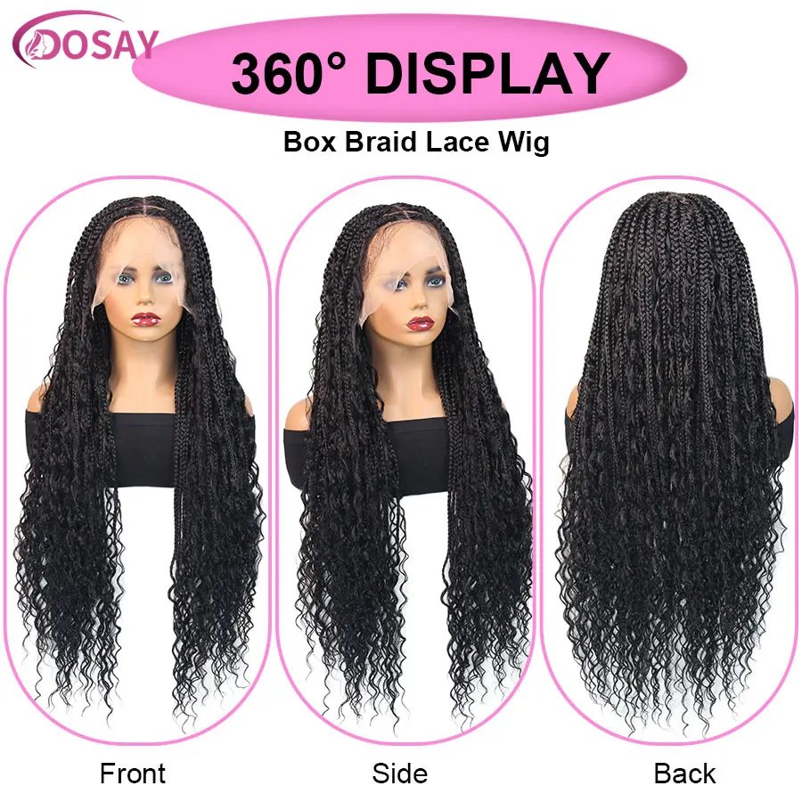 Synthetic Long Bohemian Braided Wigs With Curly Hair 13X6 Lace Boho Box Cornrows Braid For Black Women Goddess Boho Braiding Wig