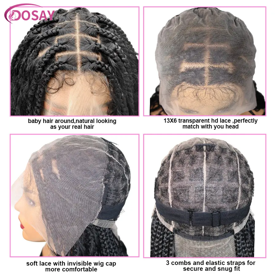 Synthetic Long Bohemian Braided Wigs With Curly Hair 13X6 Lace Boho Box Cornrows Braid For Black Women Goddess Boho Braiding Wig