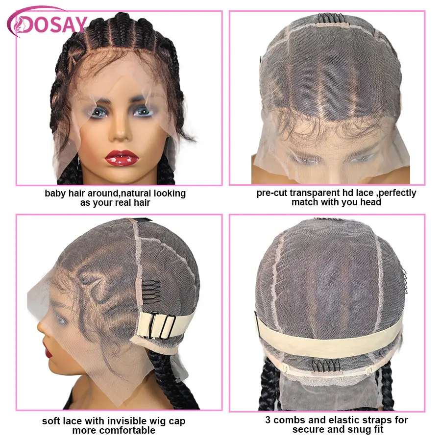 Tribal Cornrows Braids Synthetic Full Lace Handmade Knotless Box Braids Wigs With Baby Hair Heart Shape Braided Wigs For Women