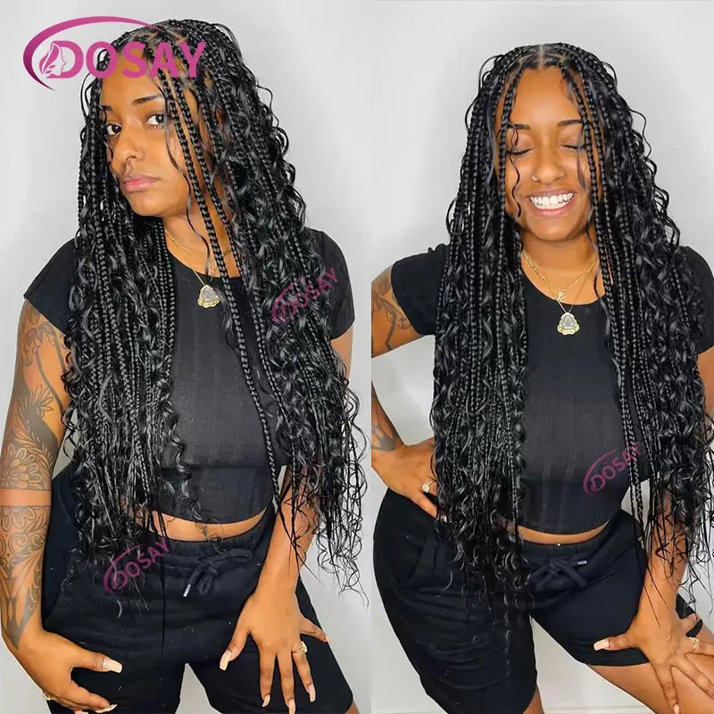 32‘' Synthetic Bohemian Braided Wigs Twisted Boho Box Braid Wigs for Black Women Braids 13x6 Lace Braided Wigs with Baby Hair