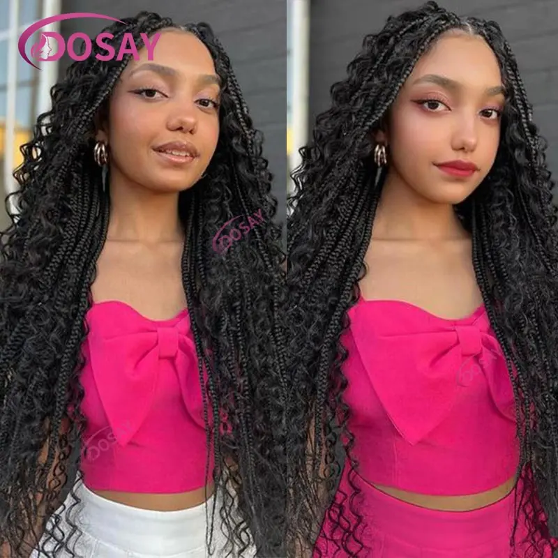 32‘' Synthetic Bohemian Braided Wigs Twisted Boho Box Braid Wigs for Black Women Braids 13x6 Lace Braided Wigs with Baby Hair