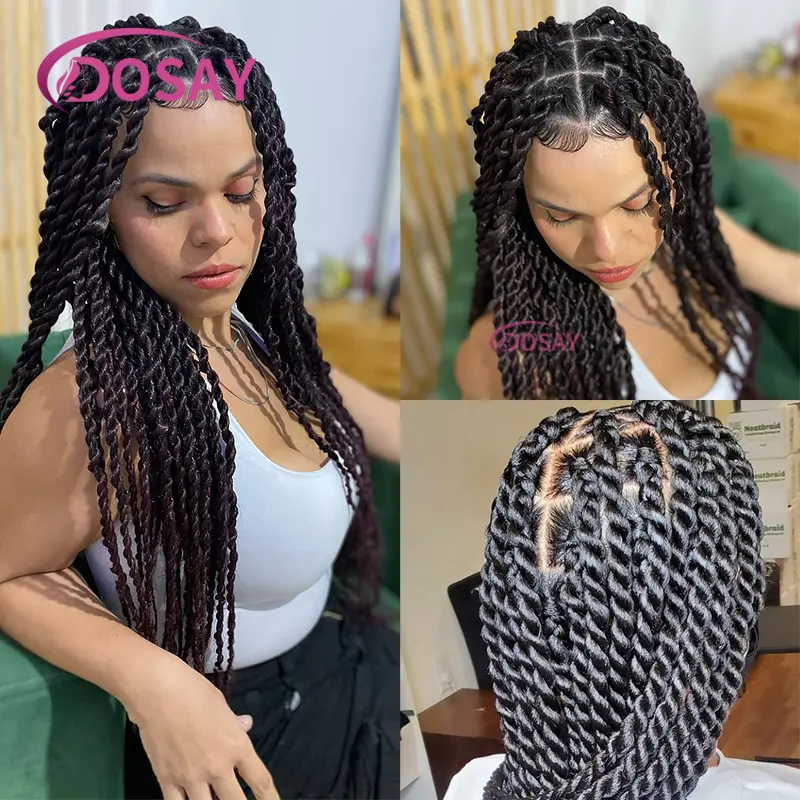 Synthetic Twist Braided Wigs Full Lace Front Wig For Black Women Knotless Braiding Wigs With Baby Hair African Braided Wig