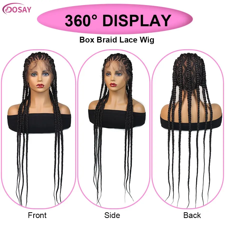 Knotless Box Cornrow Braided Wigs For Black Women Knotless 36Inches Synthetic Fulani Braids Wig Locs Goddess Braiding Hair Wigs