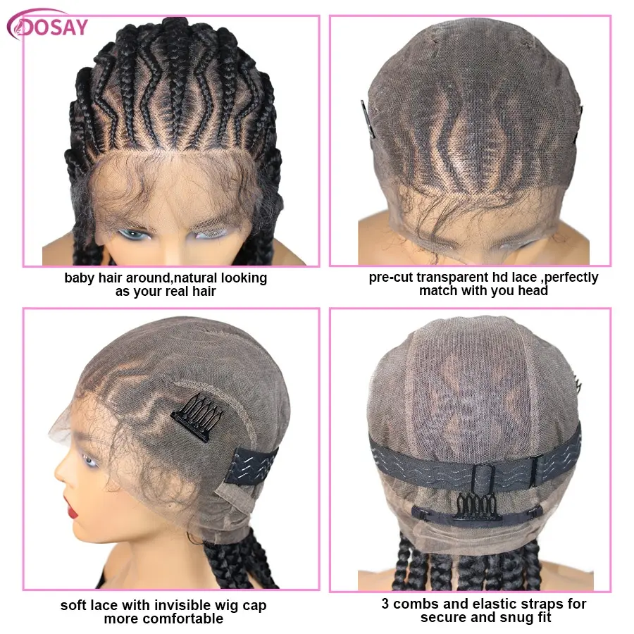 Knotless Box Cornrow Braided Wigs For Black Women Knotless 36Inches Synthetic Fulani Braids Wig Locs Goddess Braiding Hair Wigs