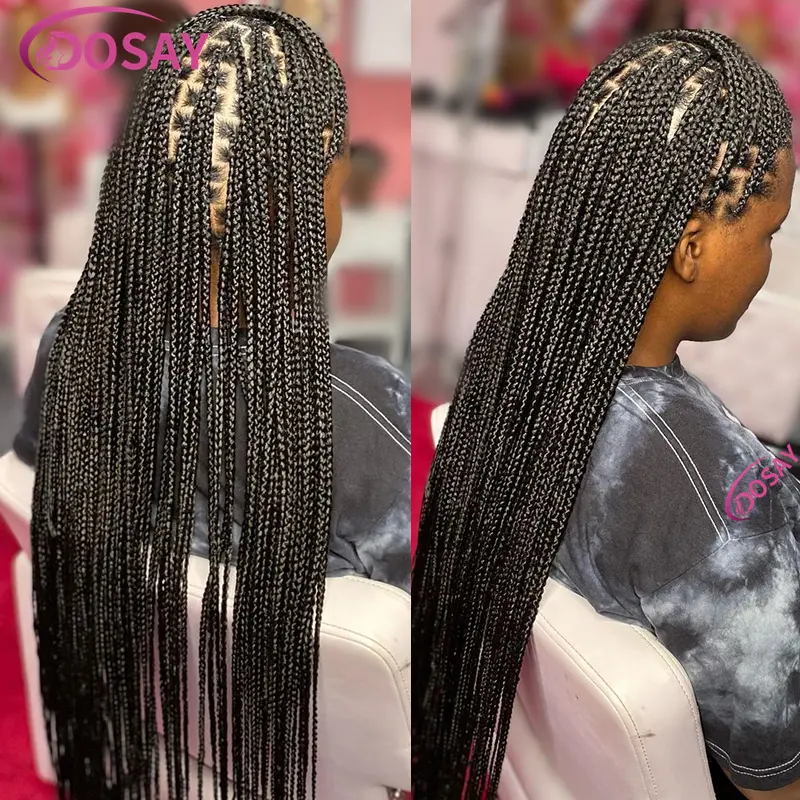 36" Full Lace Braid Wigs Synthetic Box Braided Lace Front Wigs For Black Women Cornrow Knotless Braided Wigs Square Hair Wigs