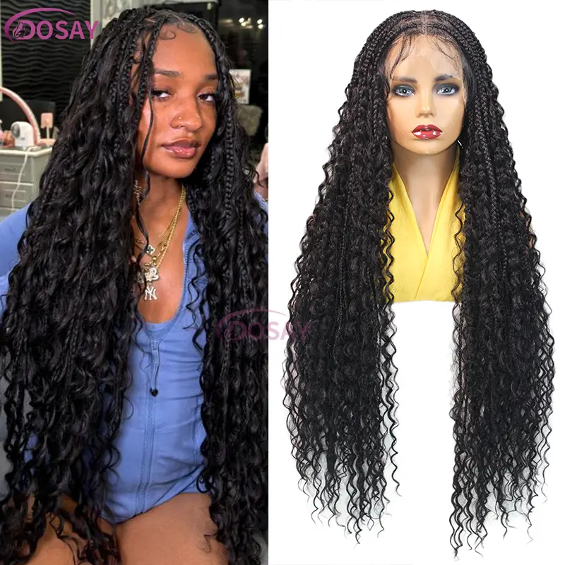 36Inch Synthetic Long Bohemian Braided Wigs Boho Box Braid Wigs for Black Women Twisted Braids Full Lace Braided Wigs
