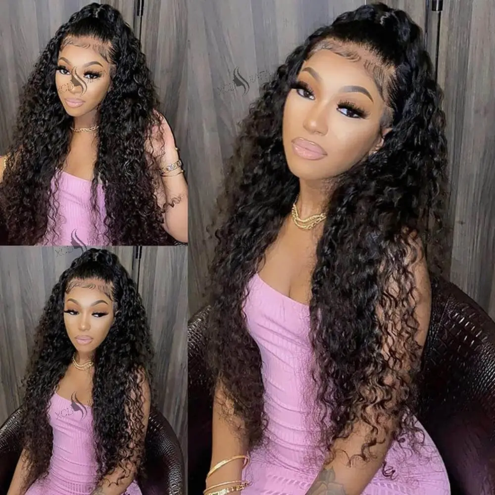 13x6 deep Wave Curly Lace Frontal Human Hair Wig 30 34 Inch Pre Plucked Deep Wave Lace Front Wigs 100 Brazilian human hair