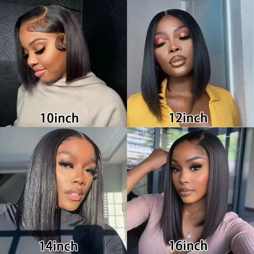 200 Density 13x6 HD Transparent Straight Lace Frontal Bob Human Hair Wig 13x4 Lace Front Wig PrePlucked For Women