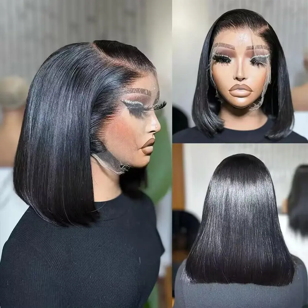 200 Density 13x6 HD Transparent Straight Lace Frontal Bob Human Hair Wig 13x4 Lace Front Wig PrePlucked For Women