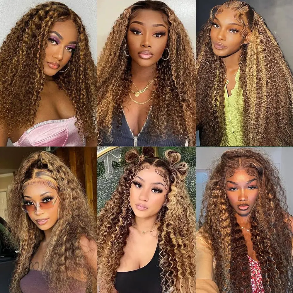Highlight Honey Blonde Kinky Curly 30 Inch Hd Lace Front Wig Human Hair 13x6 Deep Wave Lace Frontal Wigs Wigs  Human Hair Wigs