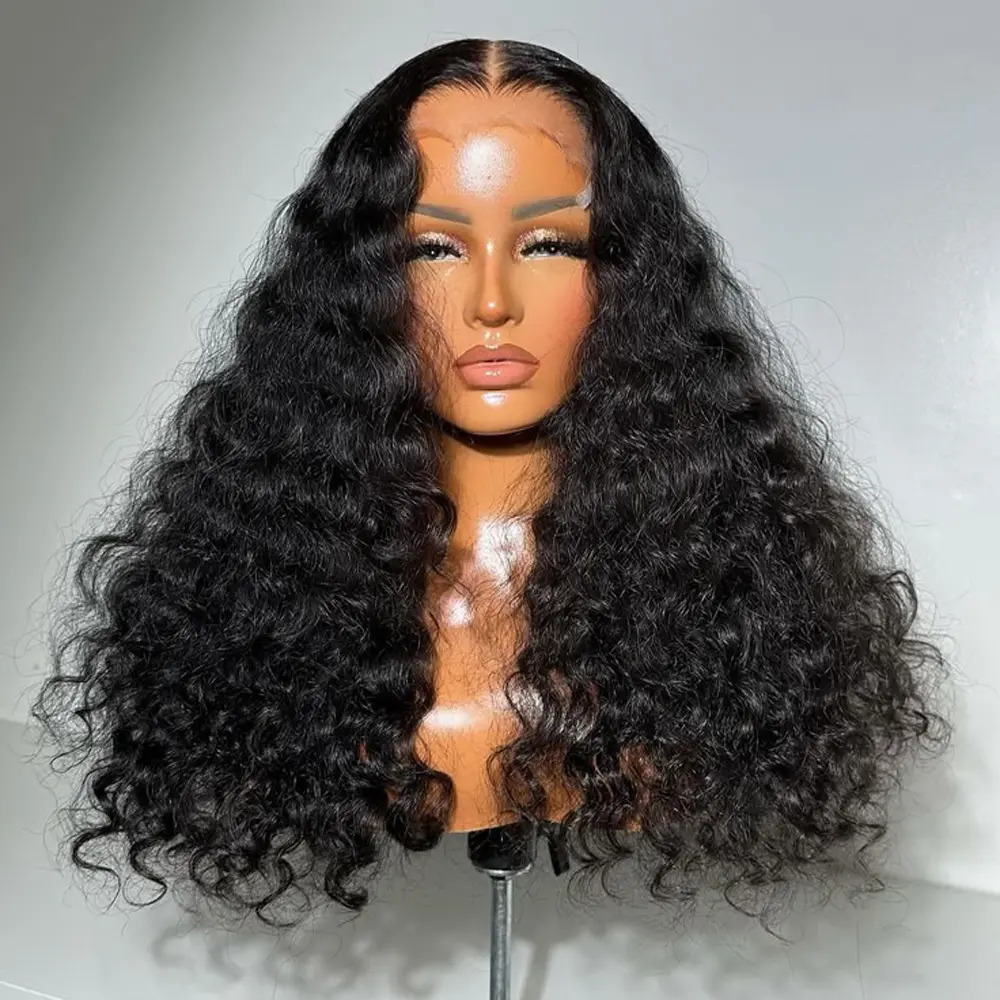 Soft 24inch Long 180Density Black Kinky Curly Wig Hair Preplucked For Women Natural Hairline Wig With Afro Baby Hair