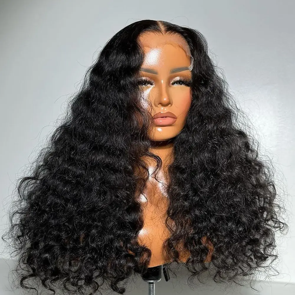 Soft 24inch Long 180Density Black Kinky Curly Wig Hair Preplucked For Women Natural Hairline Wig With Afro Baby Hair