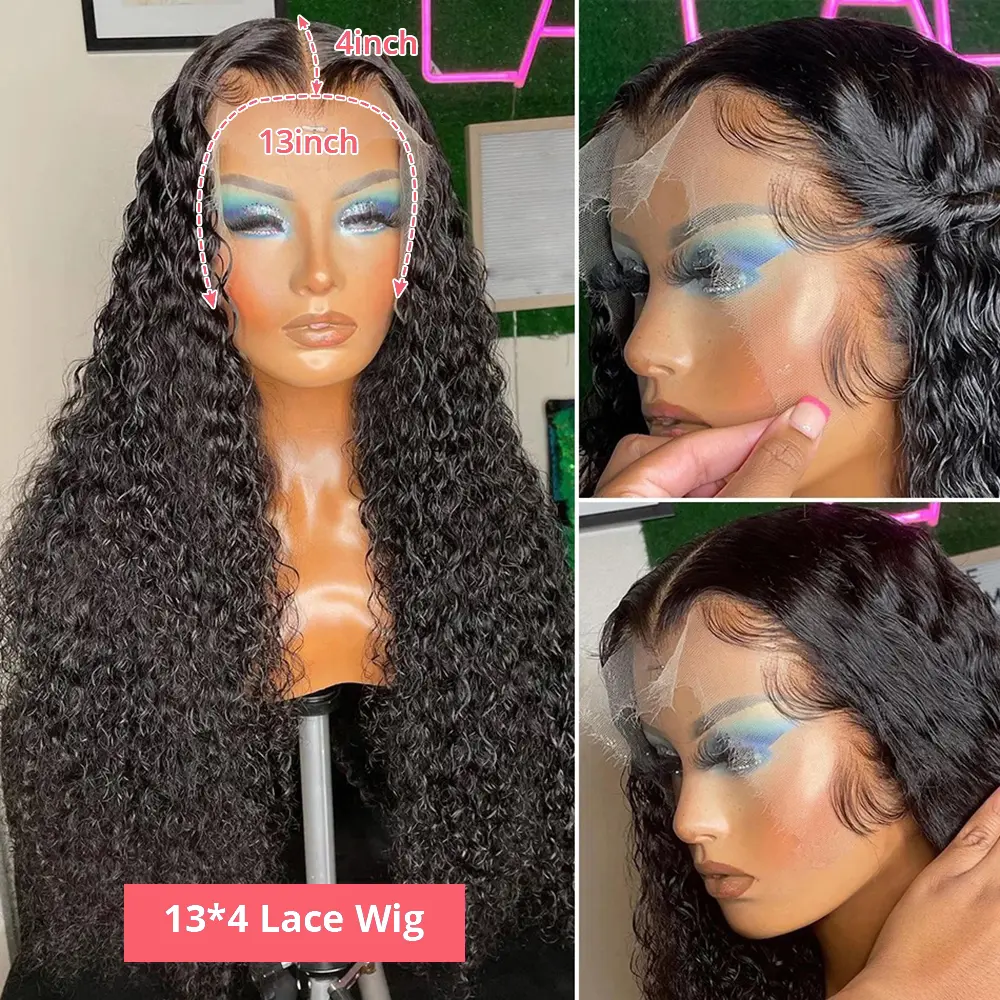 30 Inch Deep Wave Lace Front Wigs Human Hair 200 Density 13x4 HD Lace Frontal Wigs Human Hair Water Wave Curly Glueless Wigs