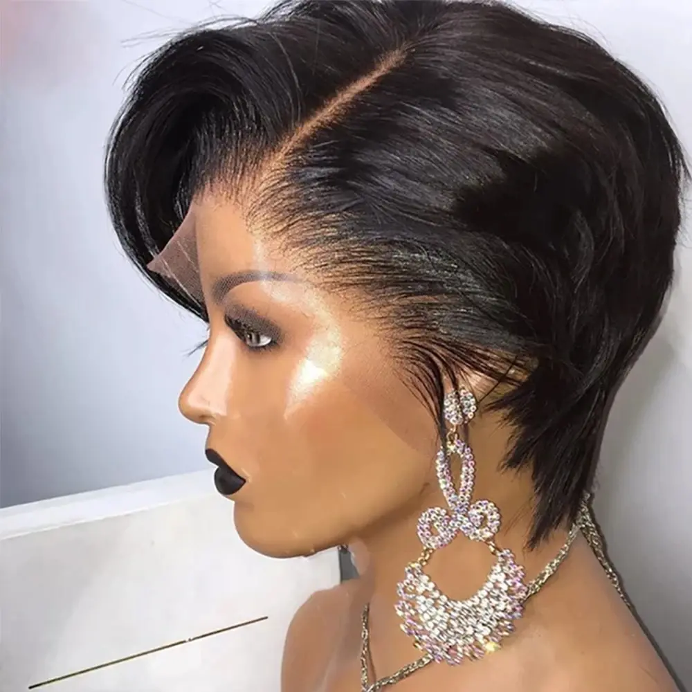 Burmese Hair 13x4 Lace Wig Side Part Pixie Cut Wigs 100% Virgin Hair Side Part Straight Bob Wig Transparent Lace For Black Women