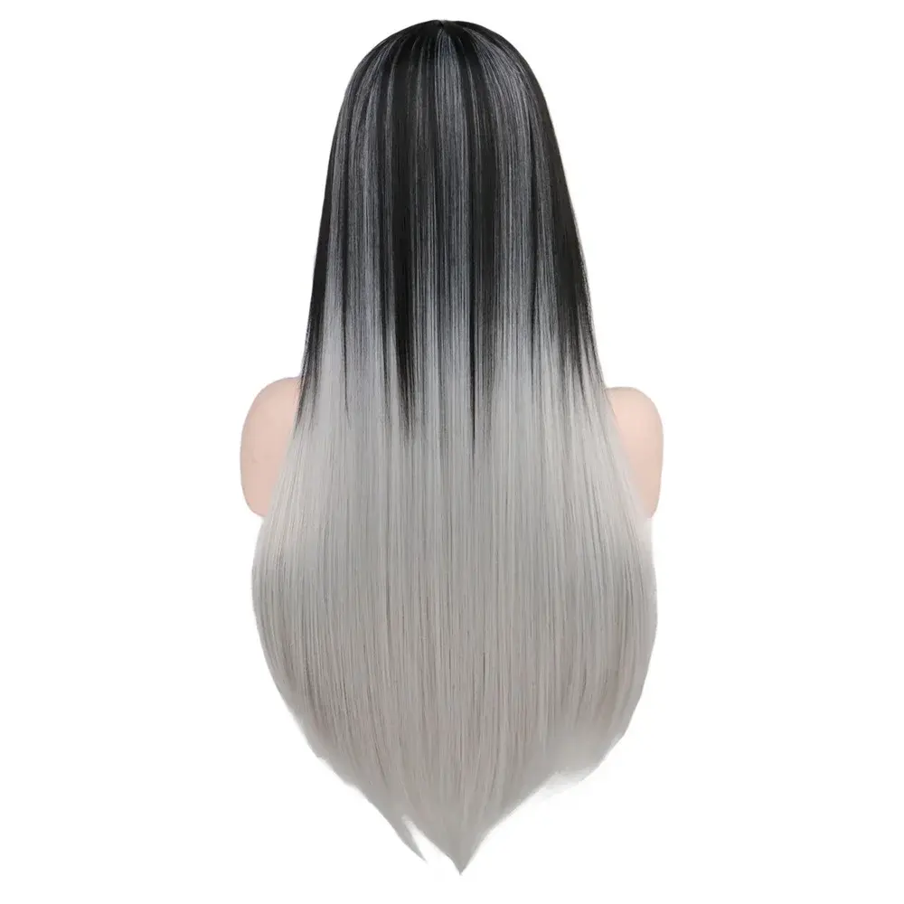 Synthetic Wigs for Women Long Straight Black Ombre Grey Wigs Middle Part Daily Use Costume Wigs