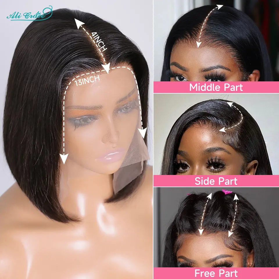 Ali Grace Straight Hair Bob Wigs 4x4 13x4 Lace Front Human Hair Wigs Brazilian Straight Hair Pre-Plucked Blunt Bob Wig Clearance